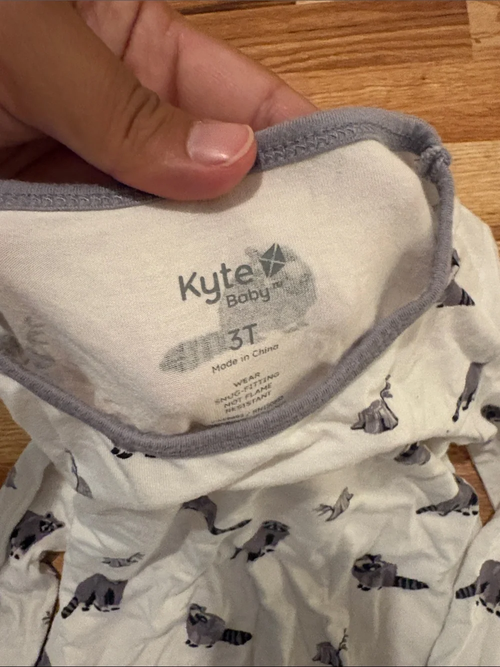 Kyte Baby Kids Long Sleeve Pajama Top Set 3T Raccoon Print Bamboo